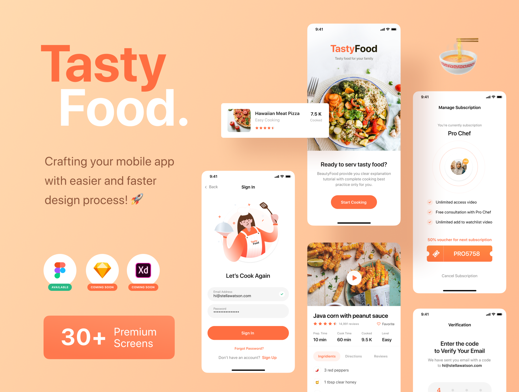 简洁美食烹饪教学食品APP应用设计UI套件 Tasty Food - Cooking Courses App UI Kit_img_2