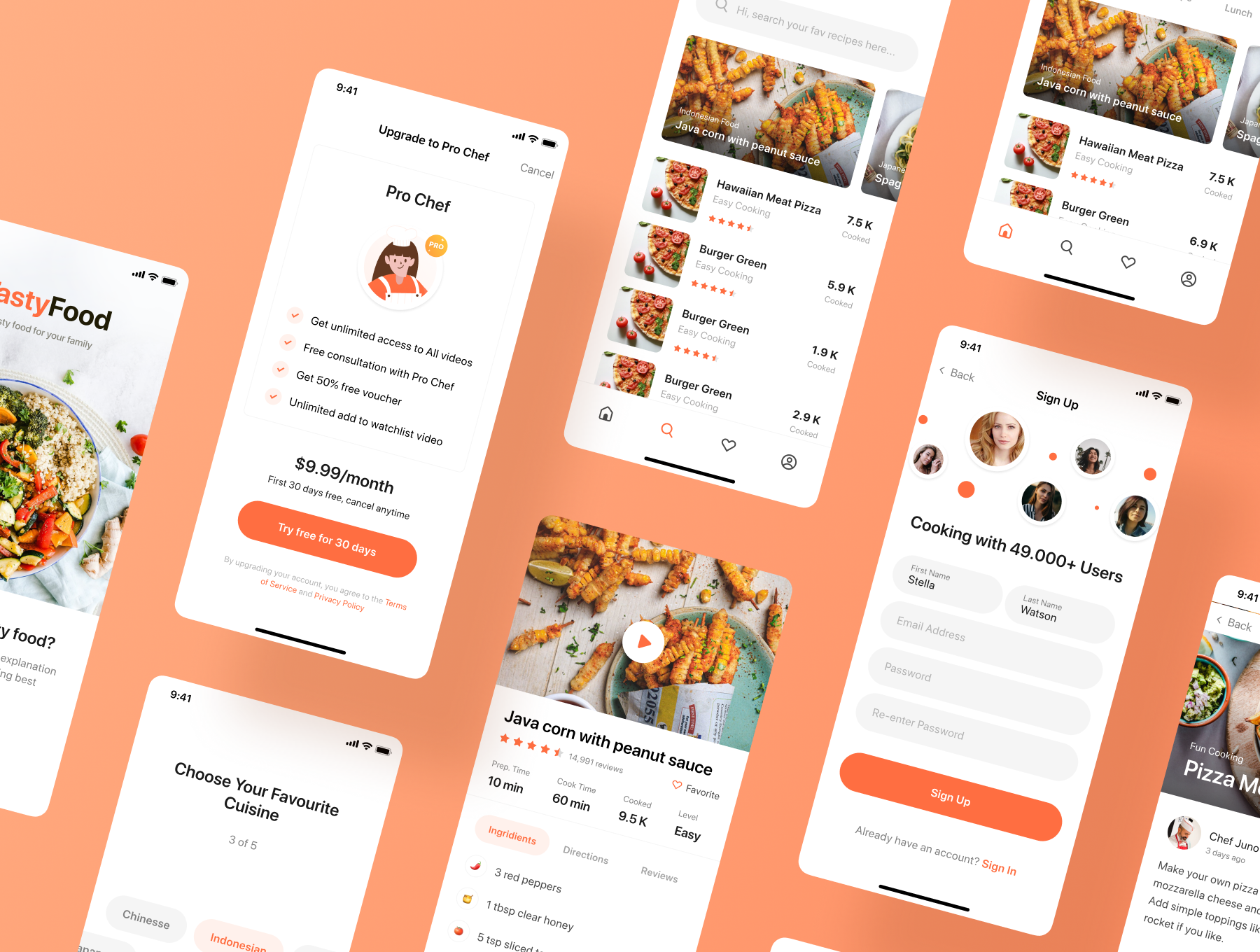 简洁美食烹饪教学食品APP应用设计UI套件 Tasty Food - Cooking Courses App UI Kit_img_2