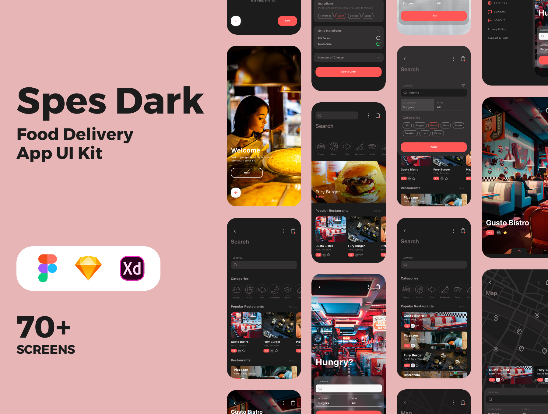 食品外卖配送服务移动应用APP界面设计UI套件 Spes Dark Food Delivery App UI Kit_img_2