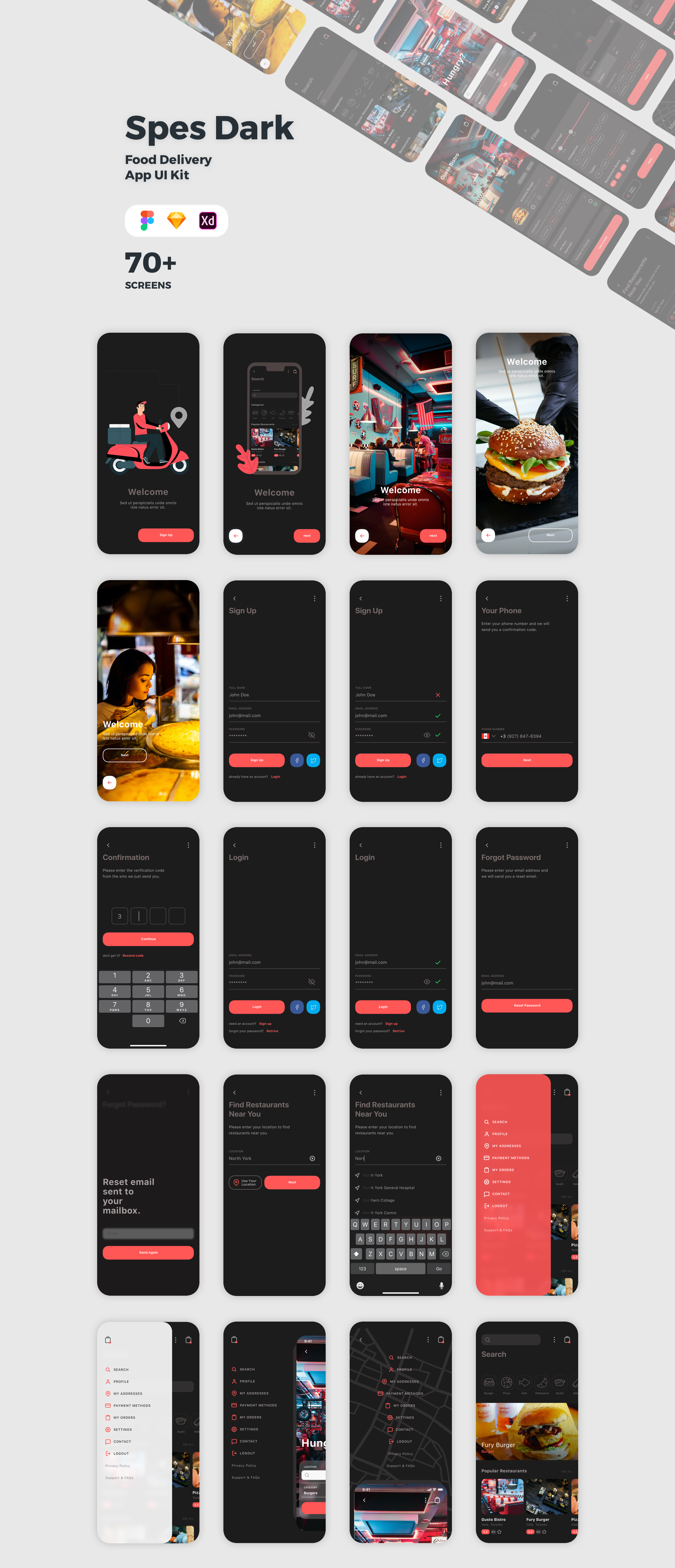 食品外卖配送服务移动应用APP界面设计UI套件 Spes Dark Food Delivery App UI Kit_img_2