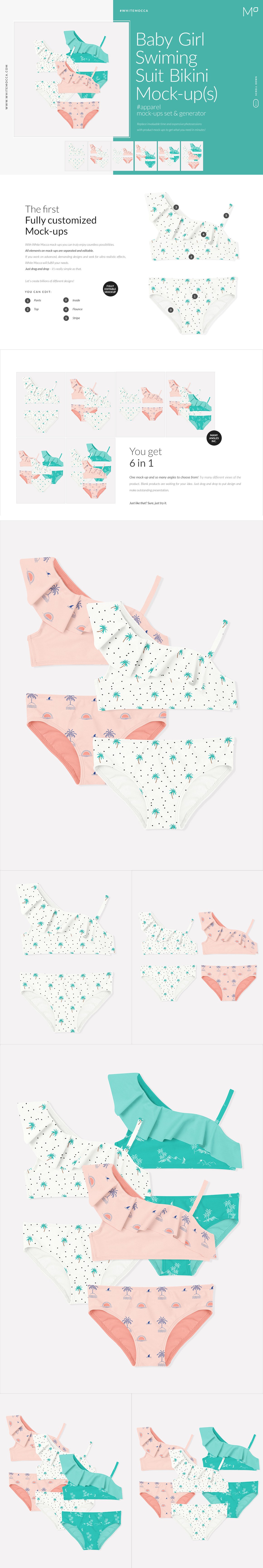 宝贝女孩婴儿泳衣比基尼设计样机 Baby Girl Swimming Suit Bikini Mockup_img_2