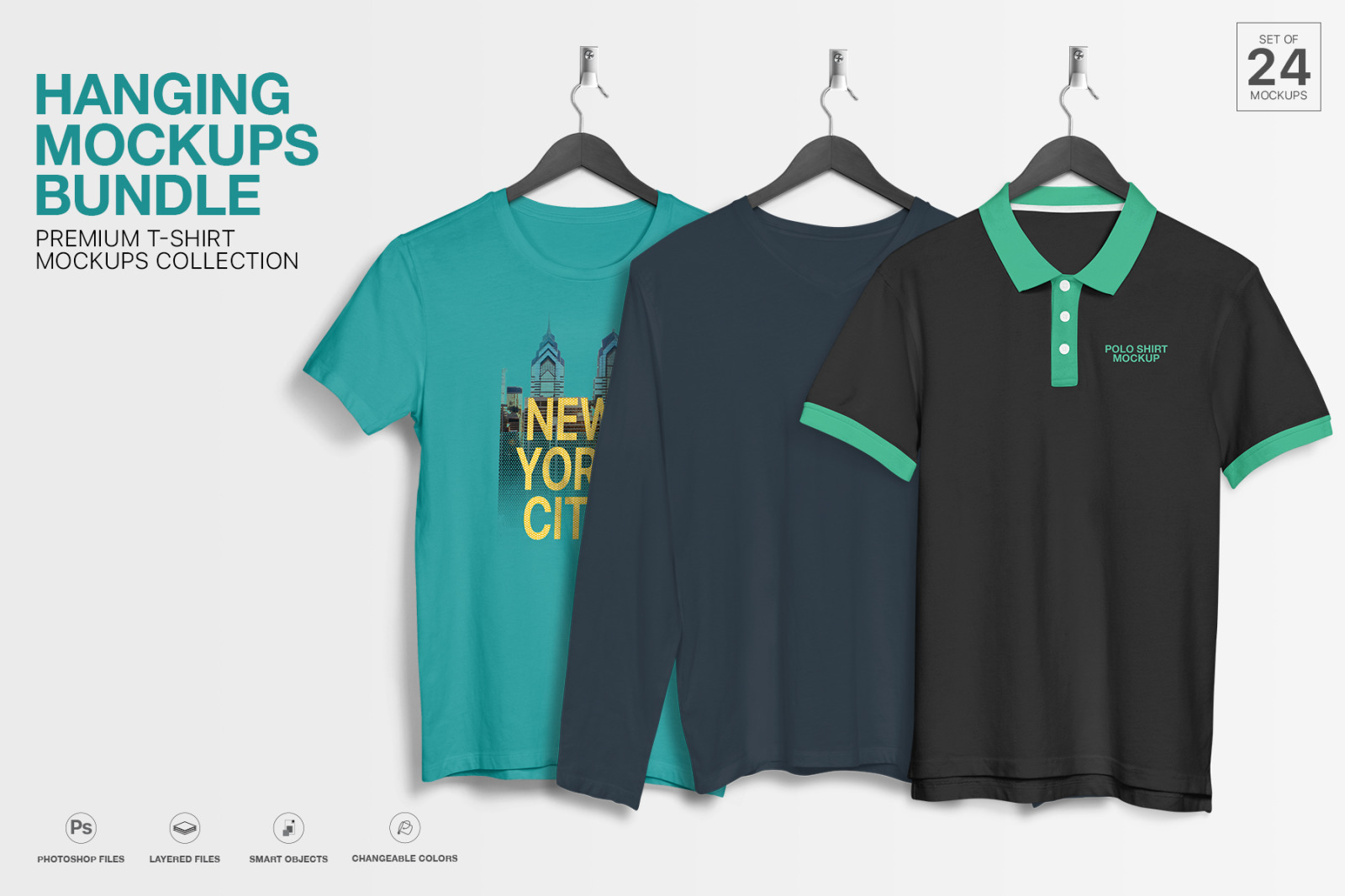 24款悬挂式服装印花设计展示样机合集 T-Shirt Mockup - Hanging Apparel Bundle_img_2