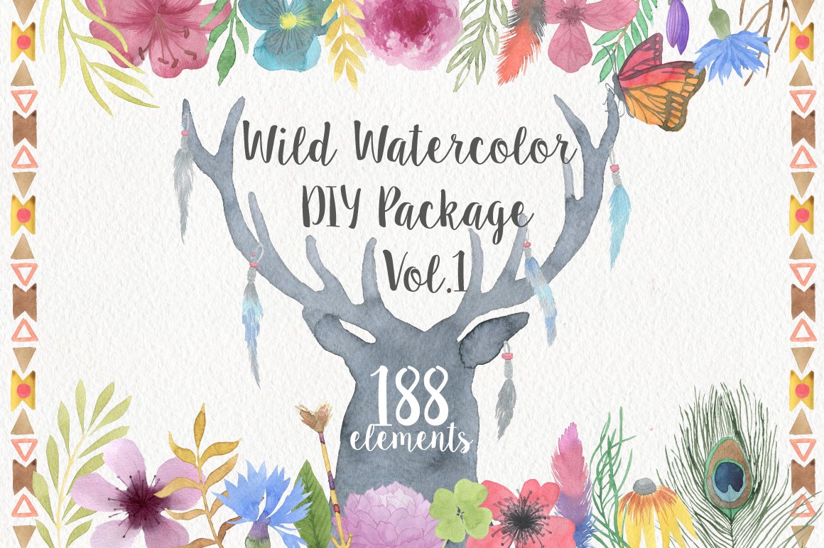 188种高清手绘花卉动物水彩画PNG图片素材 Wild Watercolor DIY_img_2