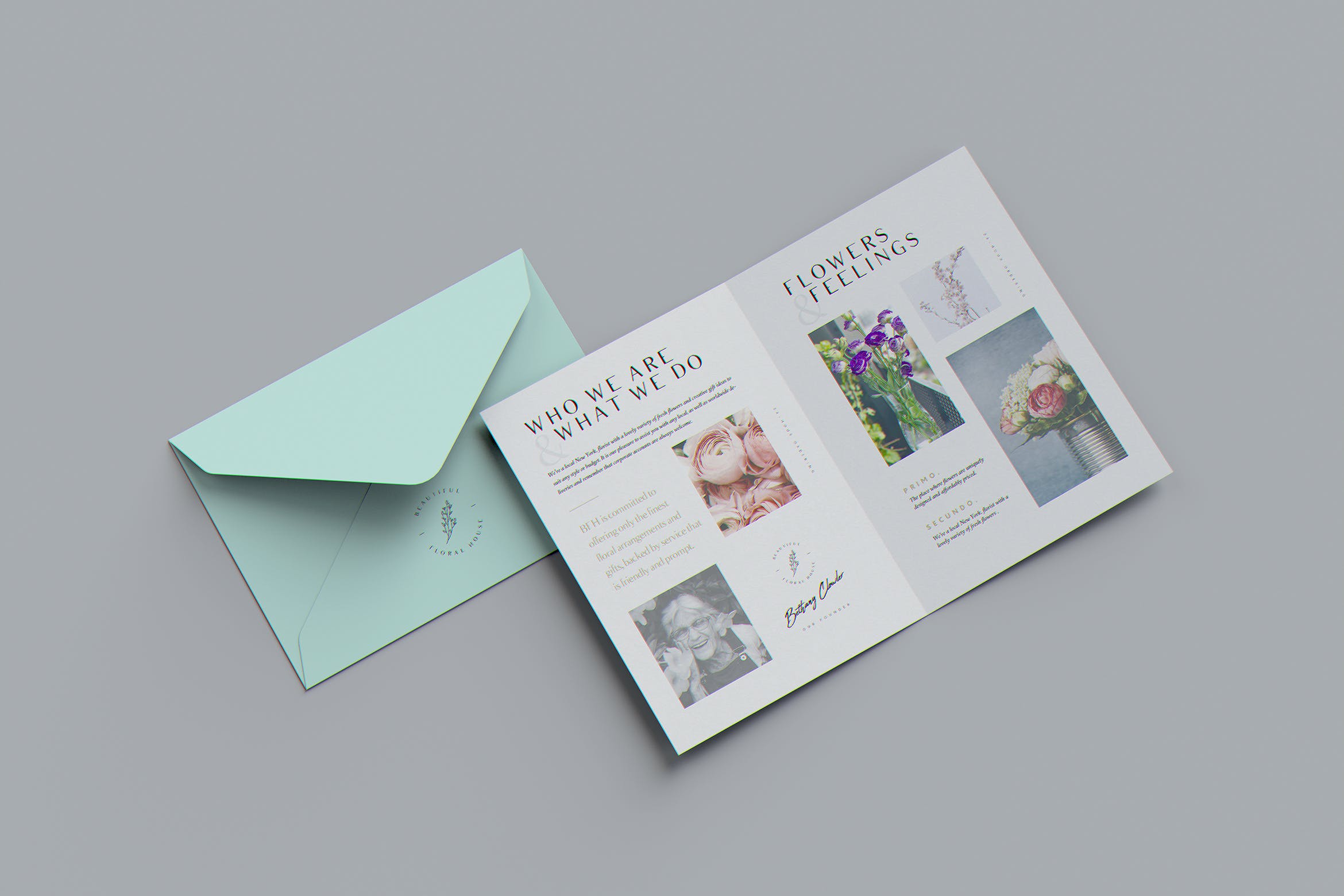 9款双折页邀请函卡片信封设计展示样机 US Size Bifold Brochure / Invitation Mockup_img_2