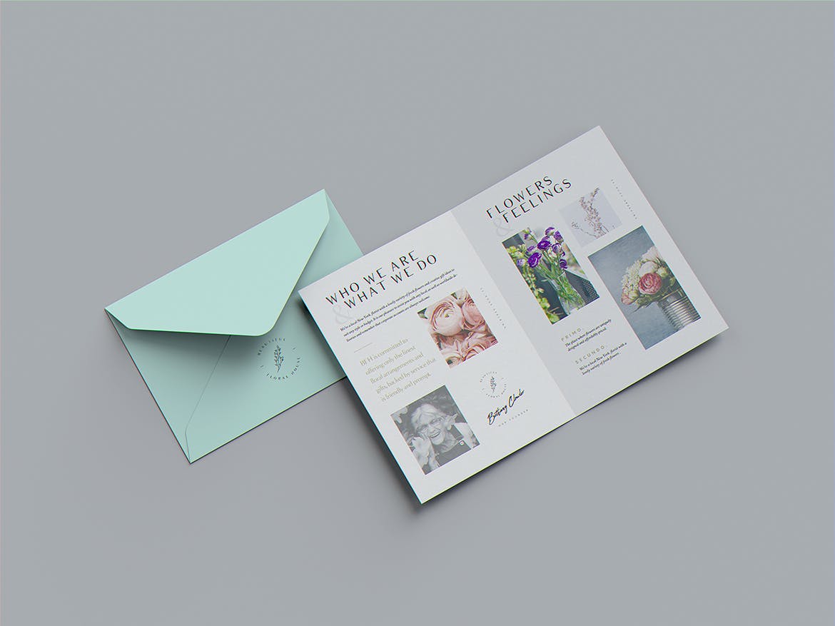 9款双折页邀请函卡片信封设计展示样机 US Size Bifold Brochure / Invitation Mockup_img_2