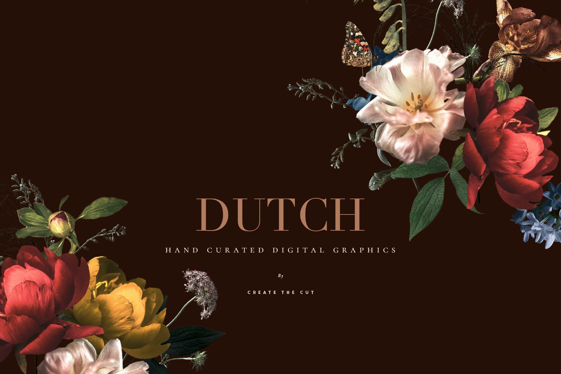 奢华复古宫廷花卉植物海报视觉设计PNG图片素材 Vintage Floral Clip Art - Dutch_img_2