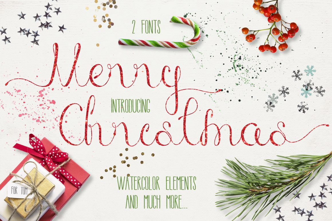 圣诞节主题手写英文字体&水彩纹理素材 Merry Christmas [2 fonts]+Free Goods_img_2