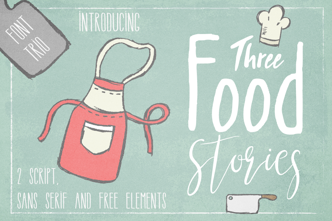 手绘厨房主题英文字体矢量图案下载 Three Food Stories [Font Trio]_img_2