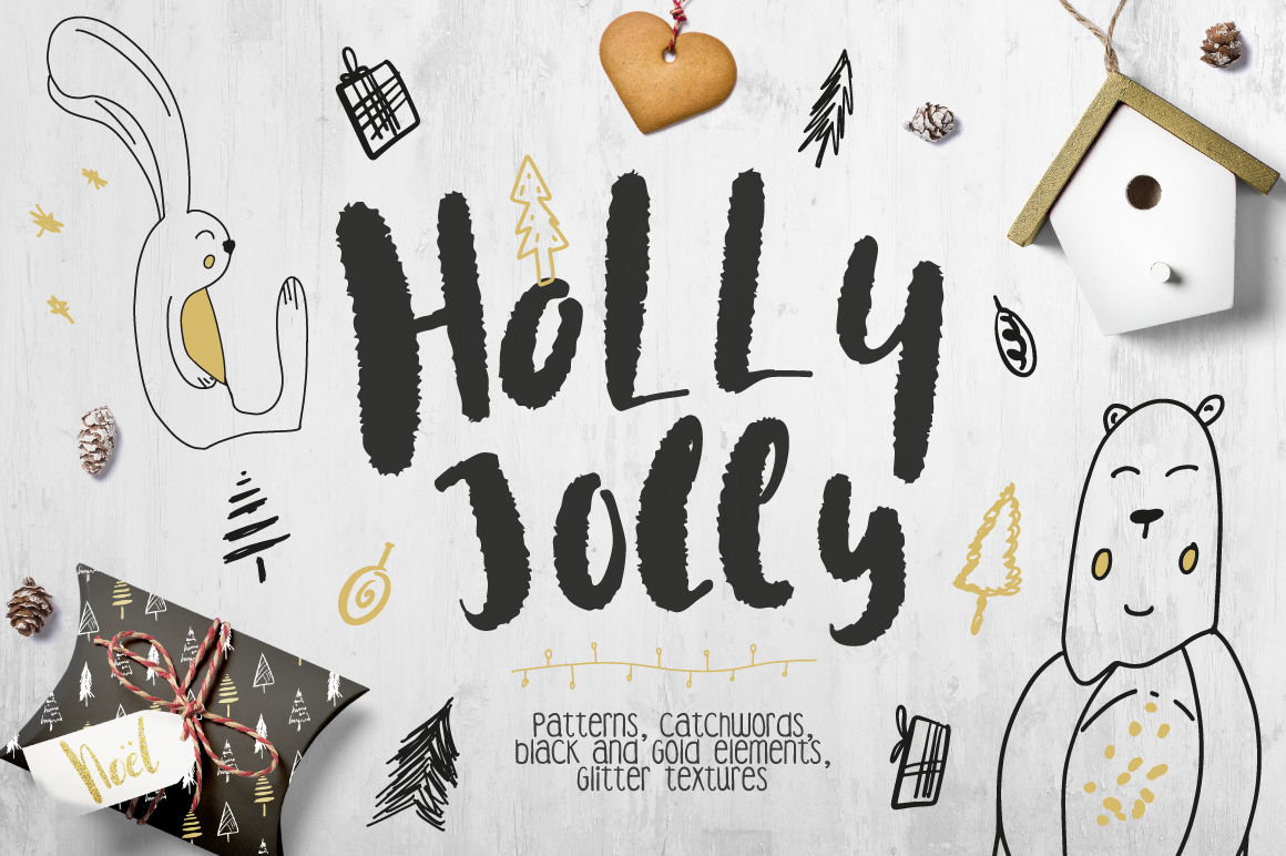 137款手绘抽象熊兔子动物装饰图案矢量素材 Holly Jolly Collection • Patterns_img_2