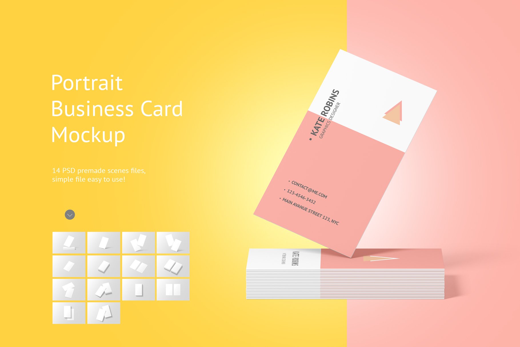 14款商务个人名片卡片设计展示样机 Portrait Business Card Mockup_img_2