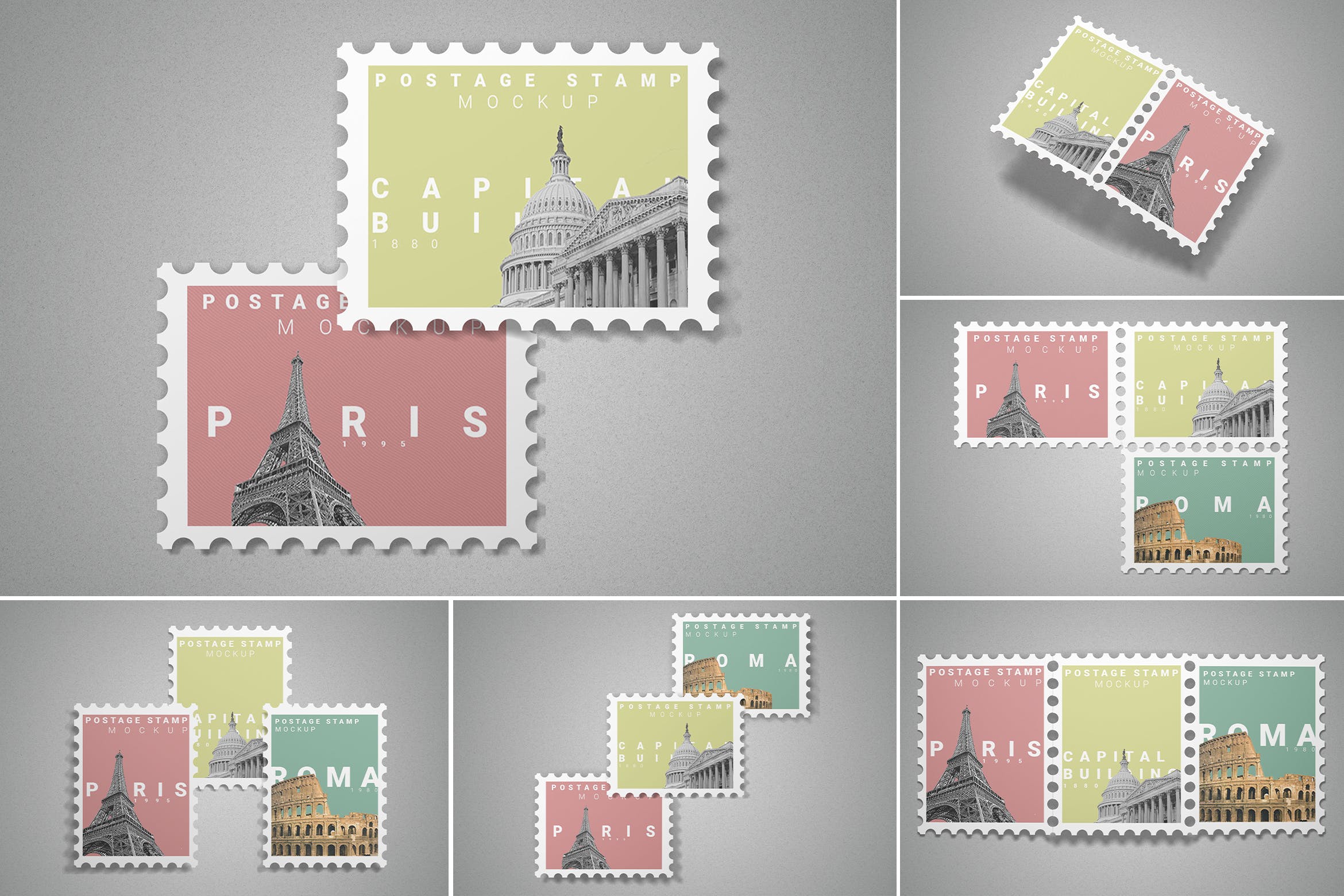 10款集邮纪念邮票文创设计样机模板 Postage Stamp Mockup 10 PSD Files_img_2