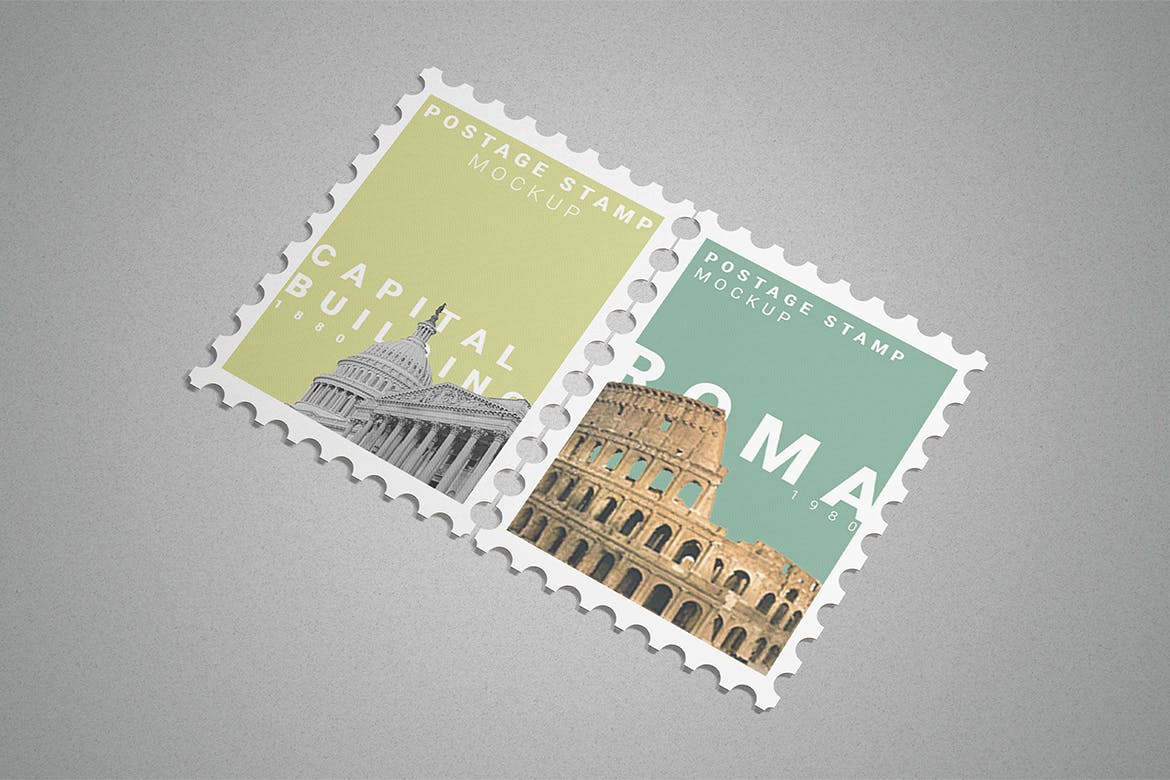 10款集邮纪念邮票文创设计样机模板 Postage Stamp Mockup 10 PSD Files_img_2