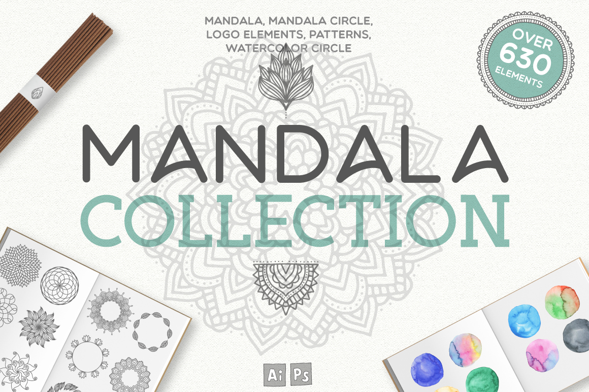 630多个曼陀罗花圈图案矢量素材 Mandala Collection [630 Elements]_img_2