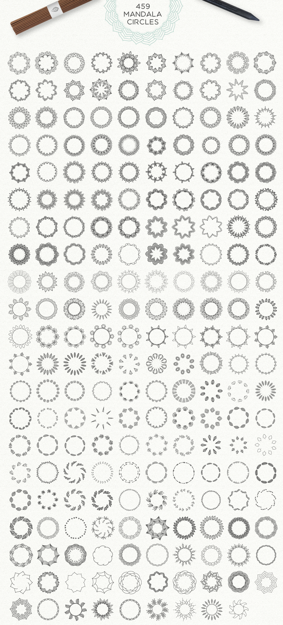 630多个曼陀罗花圈图案矢量素材 Mandala Collection [630 Elements]_img_2