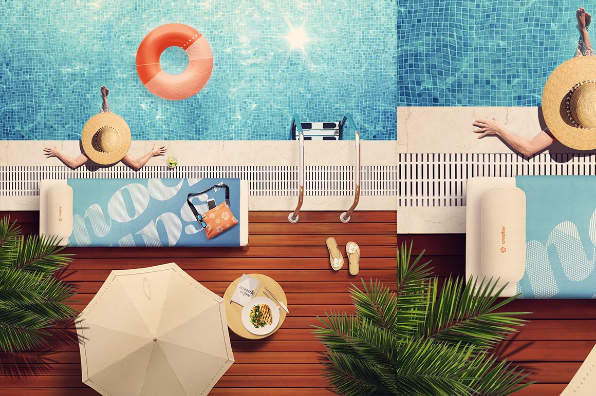 夏季泳池休闲场景元素设计展示样机素材 Swimming Pool Scene Mockup Set_img_2