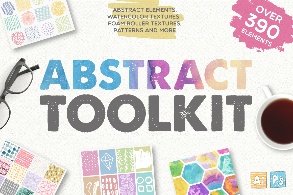 390多个抽象几何图案水彩背景矢量素材 Abstract Toolkit [390 elements]_img_2