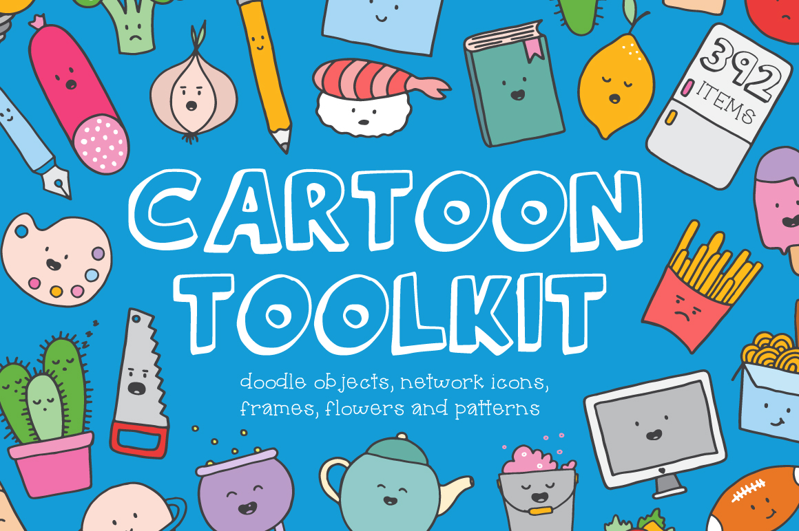 390多个卡通人物线条图案矢量素材 Cartoon Toolkit_img_2