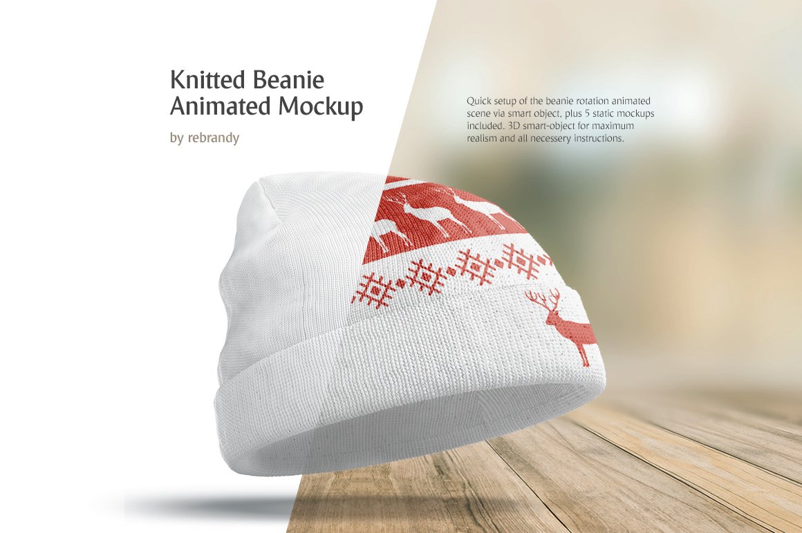 针织无檐小便帽棉帽动态展示样机 Knitted Beanie Animated Mockup_img_2