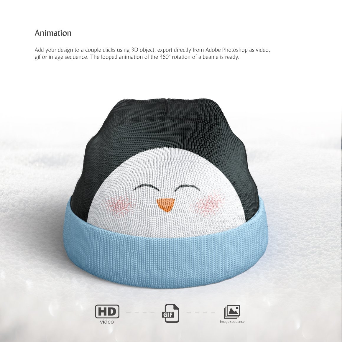 针织无檐小便帽棉帽动态展示样机 Knitted Beanie Animated Mockup_img_2