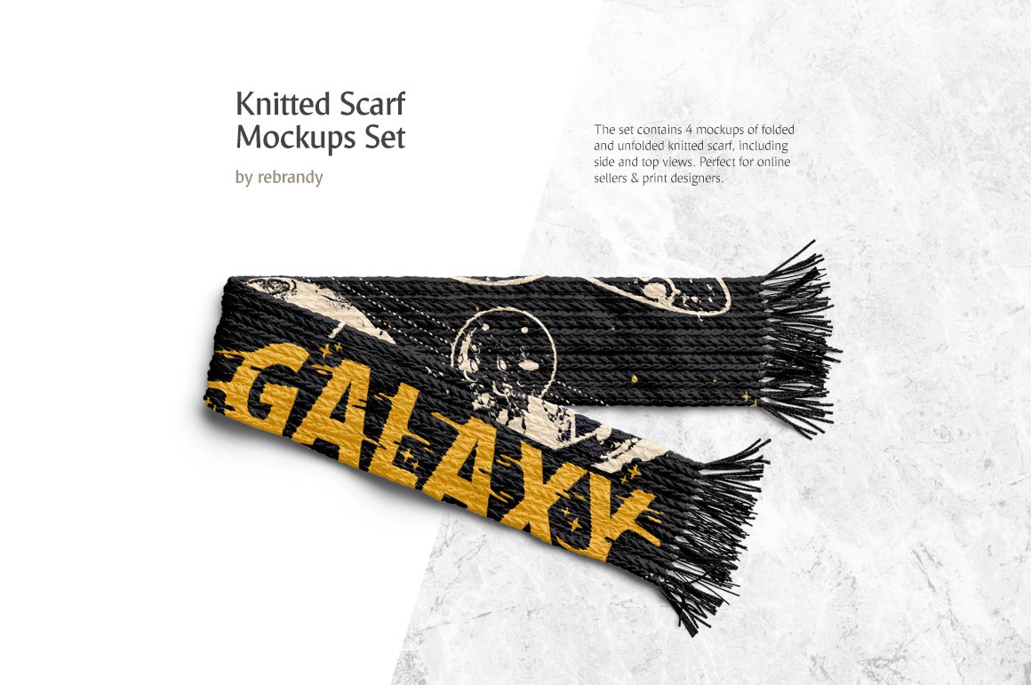 针织围巾印花设计展示样机 Knitted Scarf Mockups Set_img_2