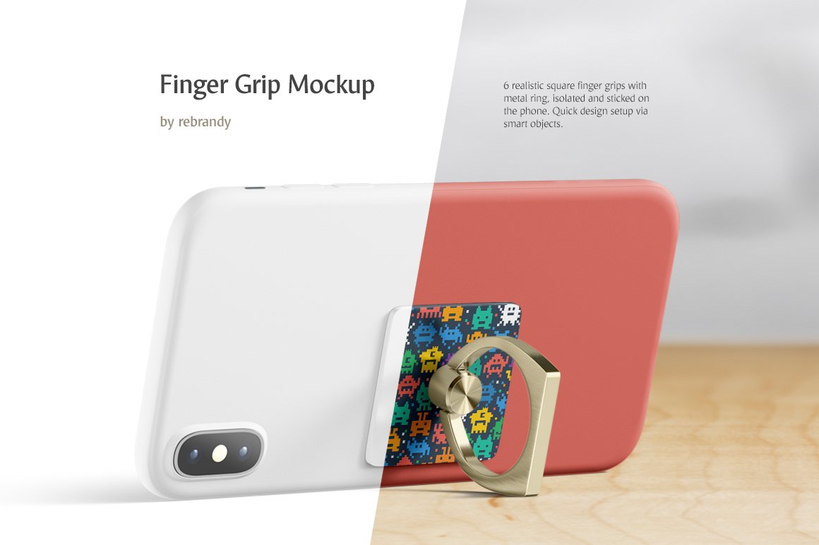 手机指环扣印花设计展示样机 Finger Grip Mockup_img_2