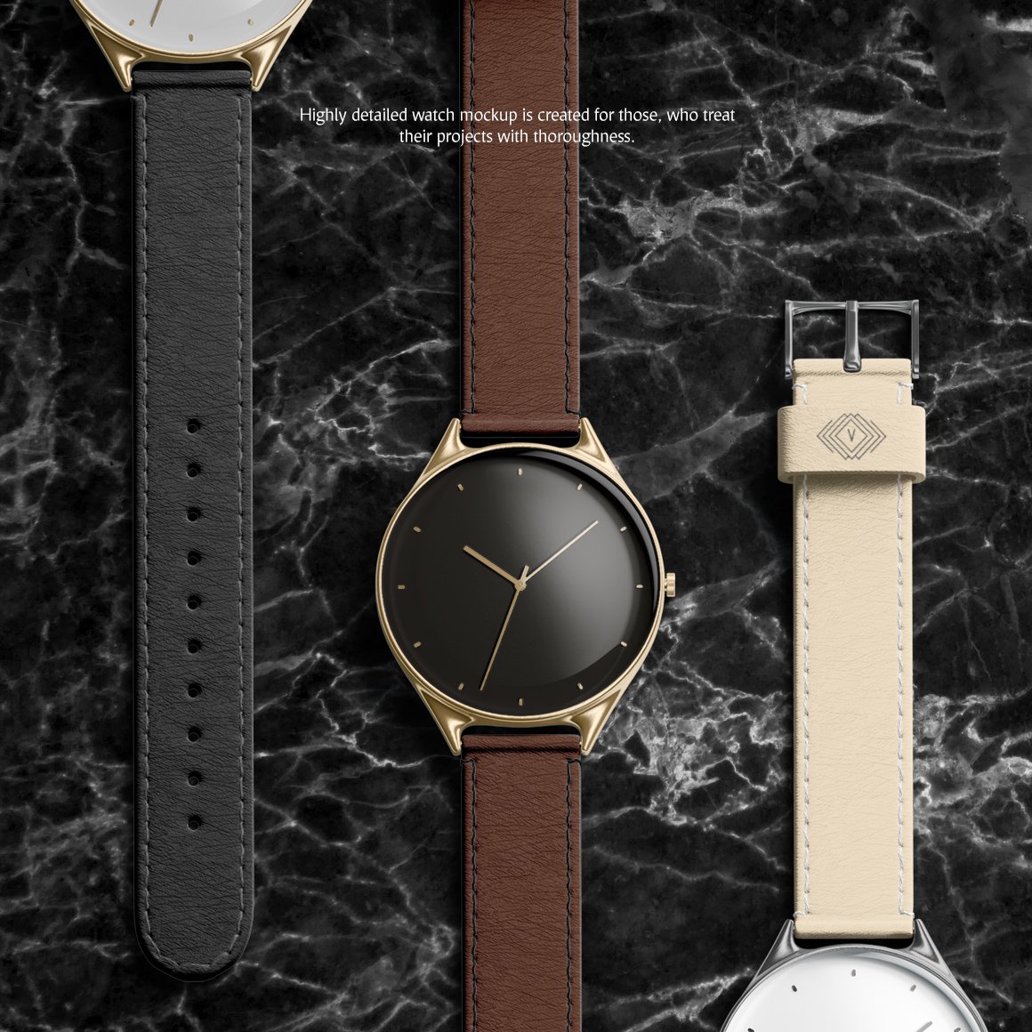 手表皮革表带印花设计展示样机模板 Watch Mockup_img_2