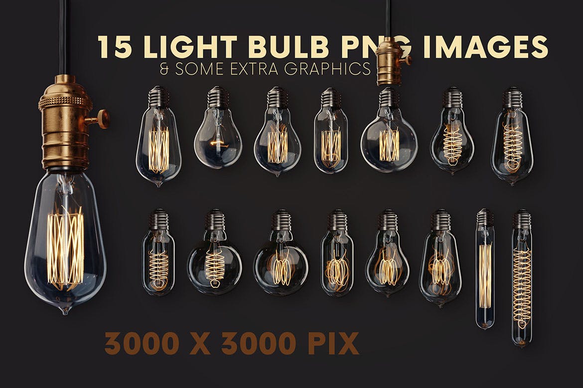 34款复古蒸汽朋克3D灯泡照明灯PNG背景素材 Retro Light Bulbs & Lighting Graphics_img_2