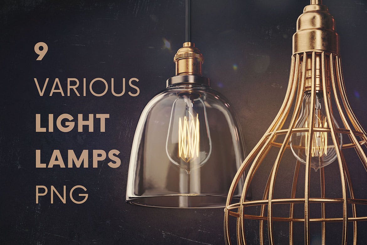 34款复古蒸汽朋克3D灯泡照明灯PNG背景素材 Retro Light Bulbs & Lighting Graphics_img_2