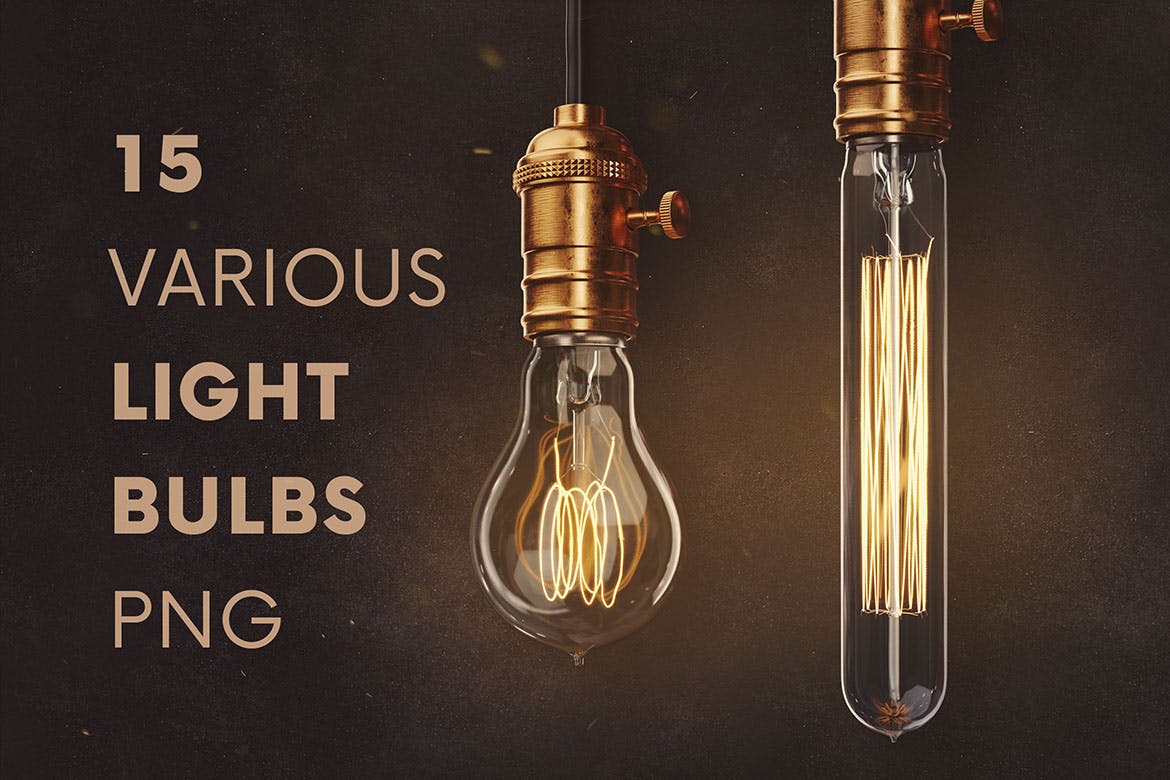 34款复古蒸汽朋克3D灯泡照明灯PNG背景素材 Retro Light Bulbs & Lighting Graphics_img_2