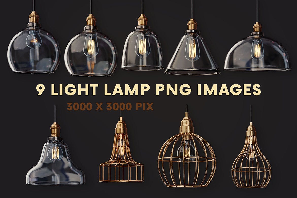 34款复古蒸汽朋克3D灯泡照明灯PNG背景素材 Retro Light Bulbs & Lighting Graphics_img_2