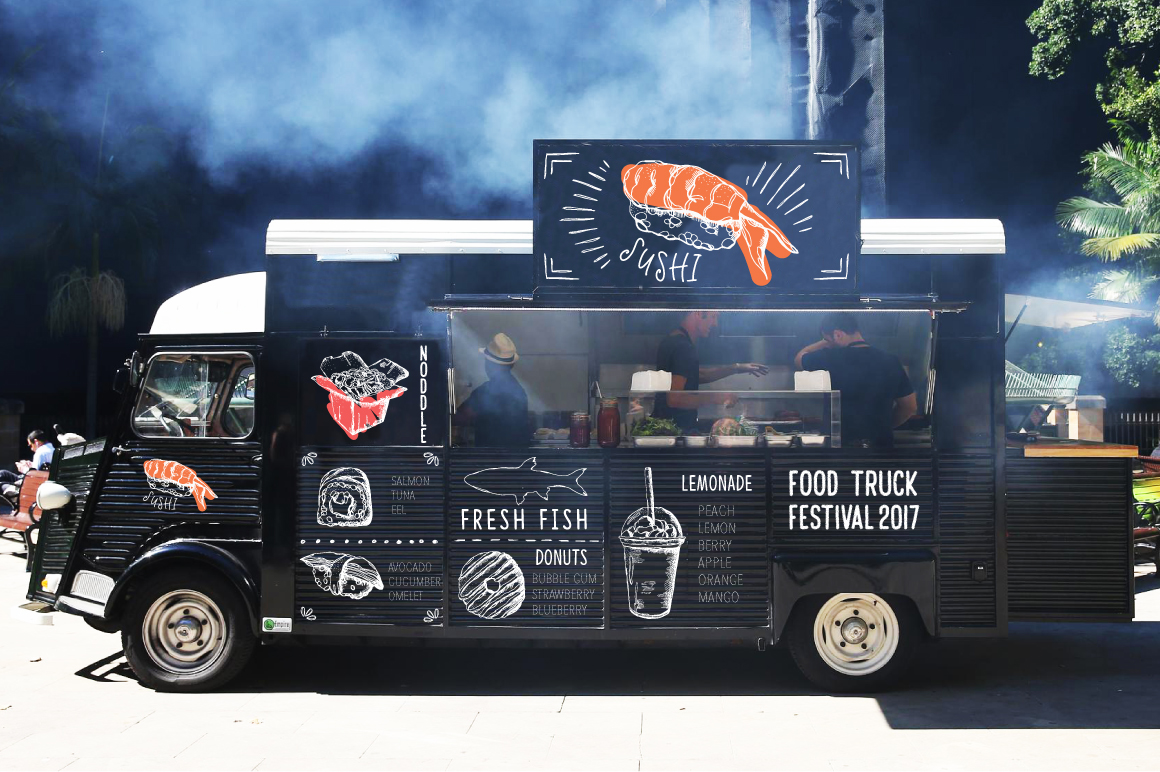 美食小吃车菜单设计装饰图案矢量素材 Food Truck Collection_img_2