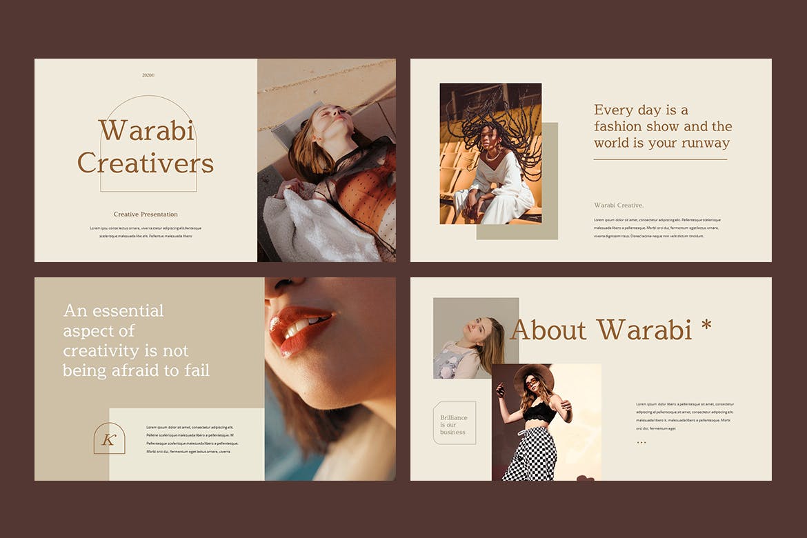 时尚服装造型设计作品集幻灯片模板 WARABI - Fashion Lookbook PowerPoint Template_img_2