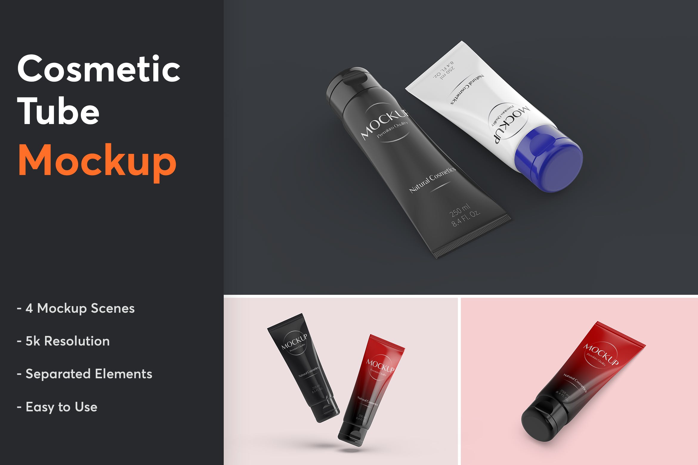 化妆品奶油软管包装设计展示样机 Cosmetic Tube Mockup 1.0_img_2