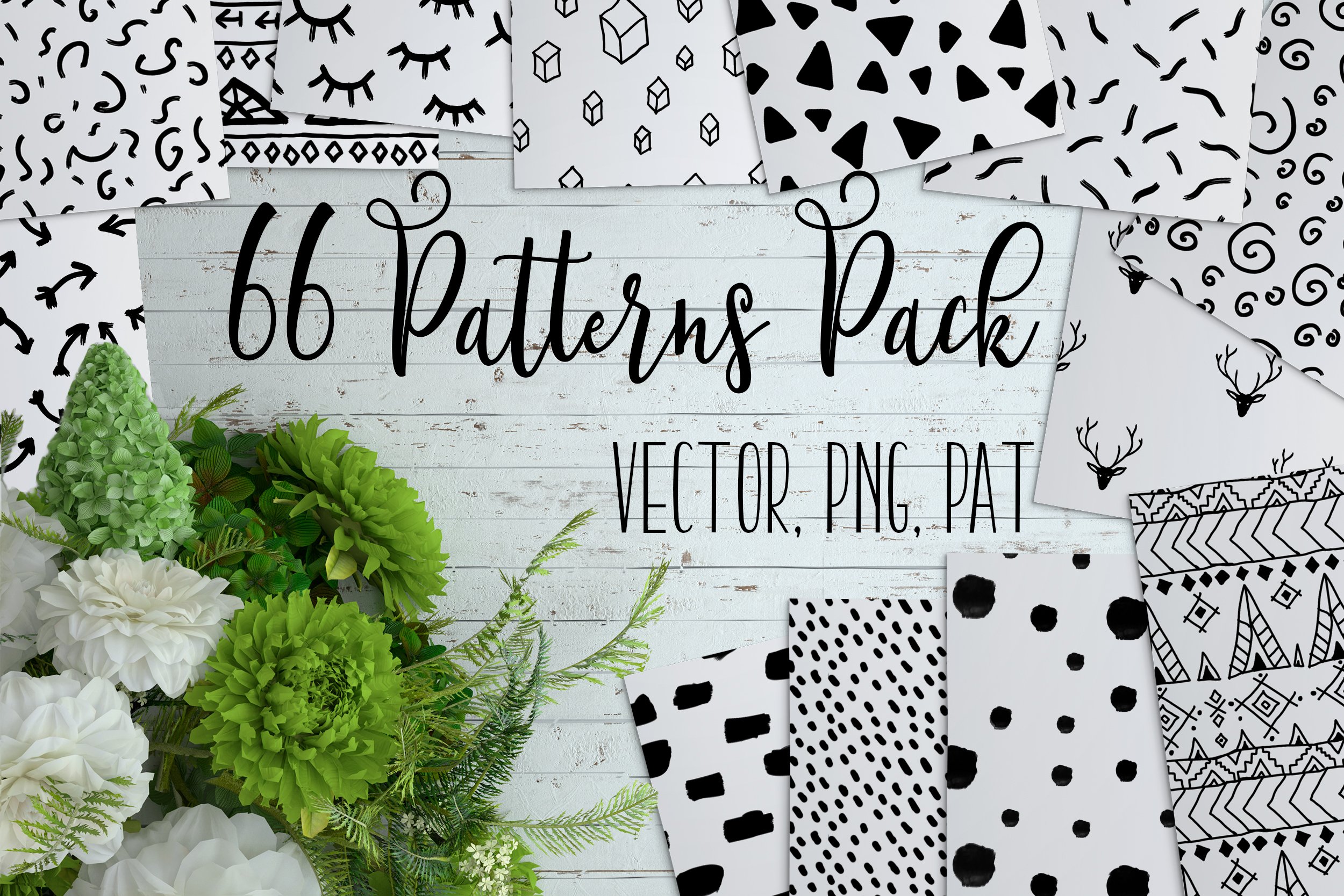 66种黑色无缝隙矢量图案素材 66 Cute Patterns Pack_img_2