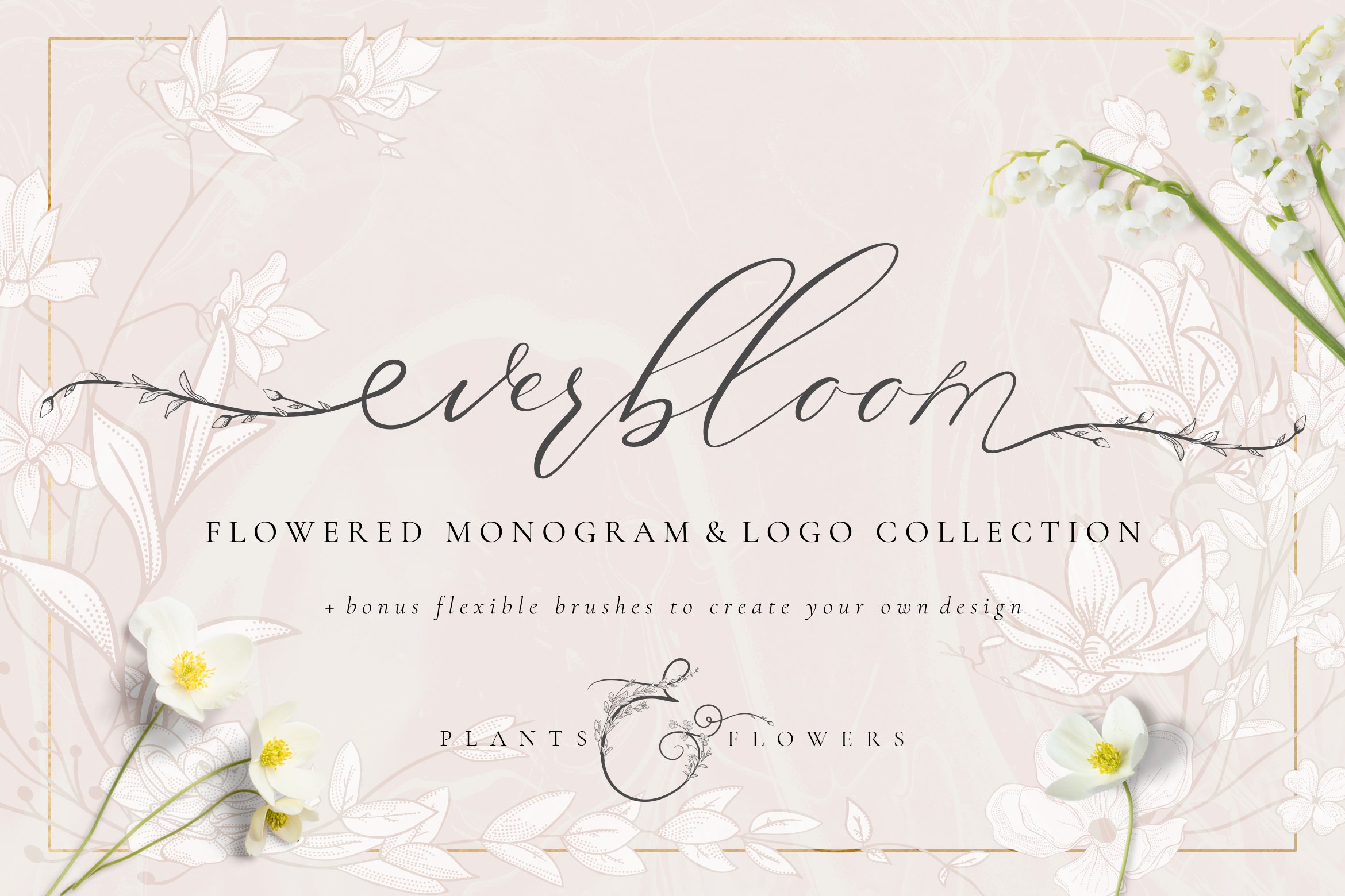 精美手绘花框花环徽标矢量图案素材 Flowered Monogram & Logo Collection_img_2