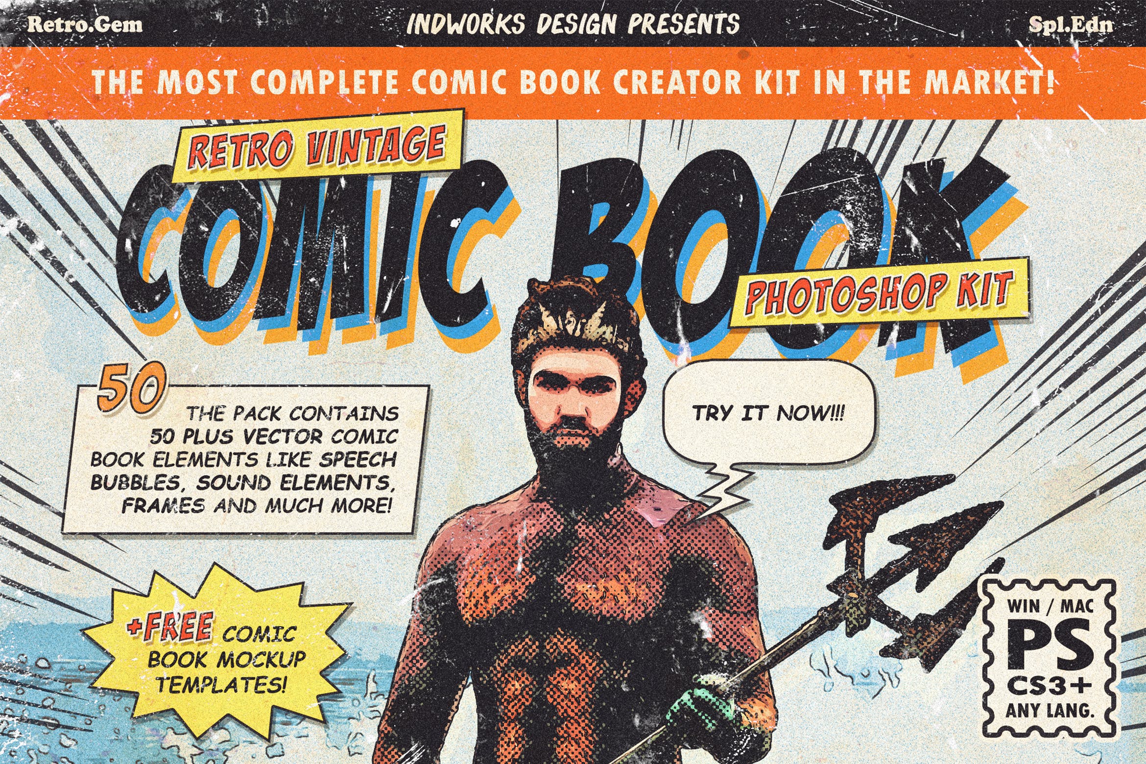 逼真复古手绘漫画效果照片后期处理特效PS动作 Retro Comic Book Photoshop Action Kit_img_2