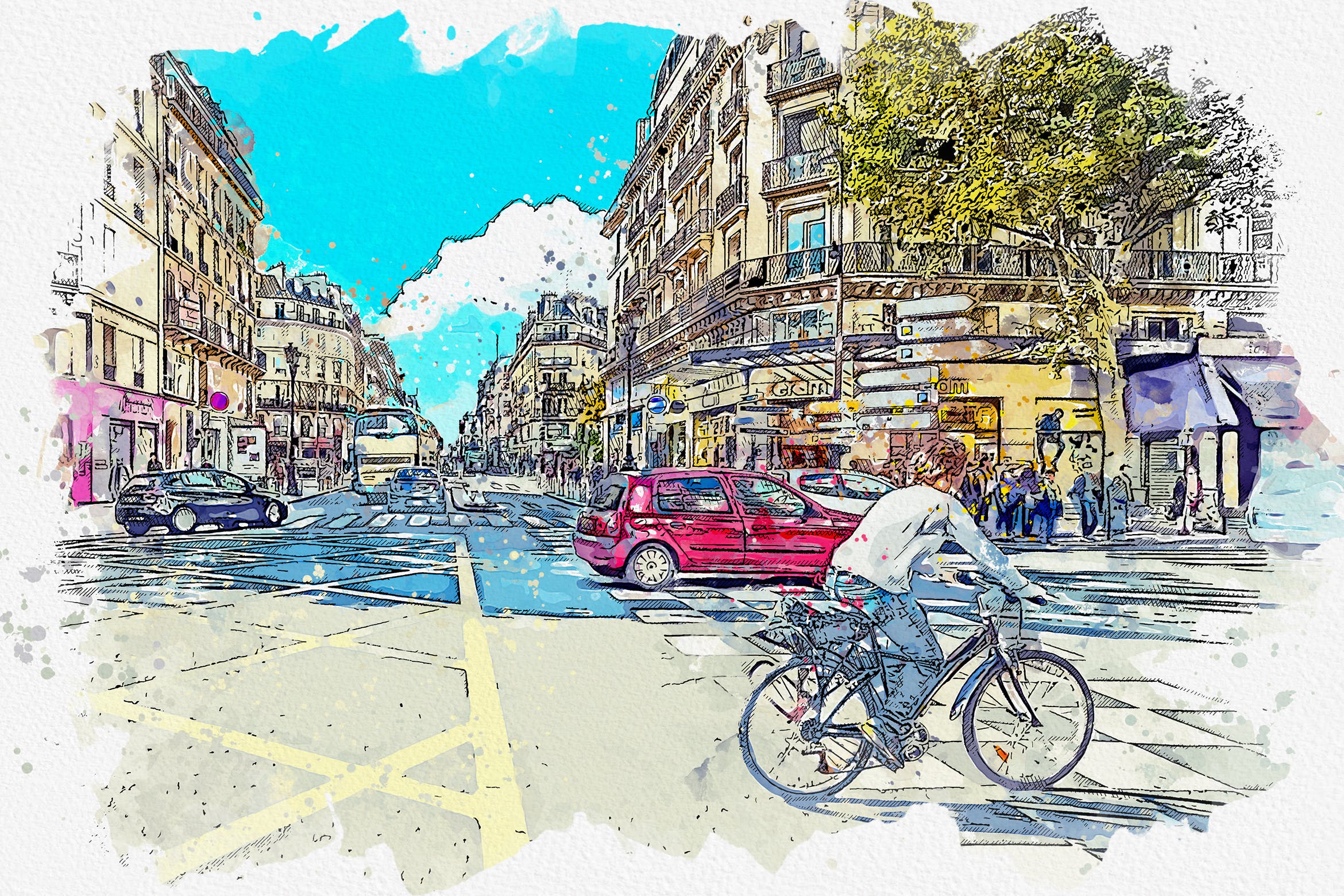 手绘水彩素描效果城市照片后期特效PS动作 Urban Sketch Photoshop Action_img_2