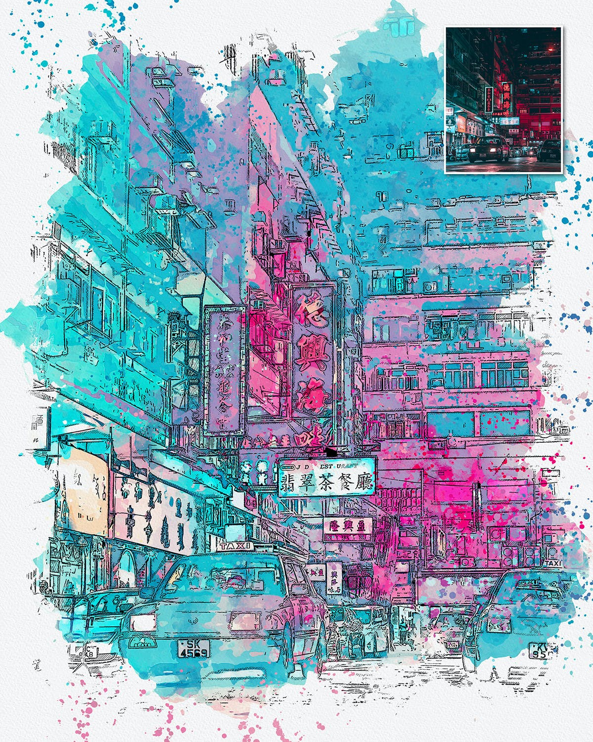 手绘水彩素描效果城市照片后期特效PS动作 Urban Sketch Photoshop Action_img_2