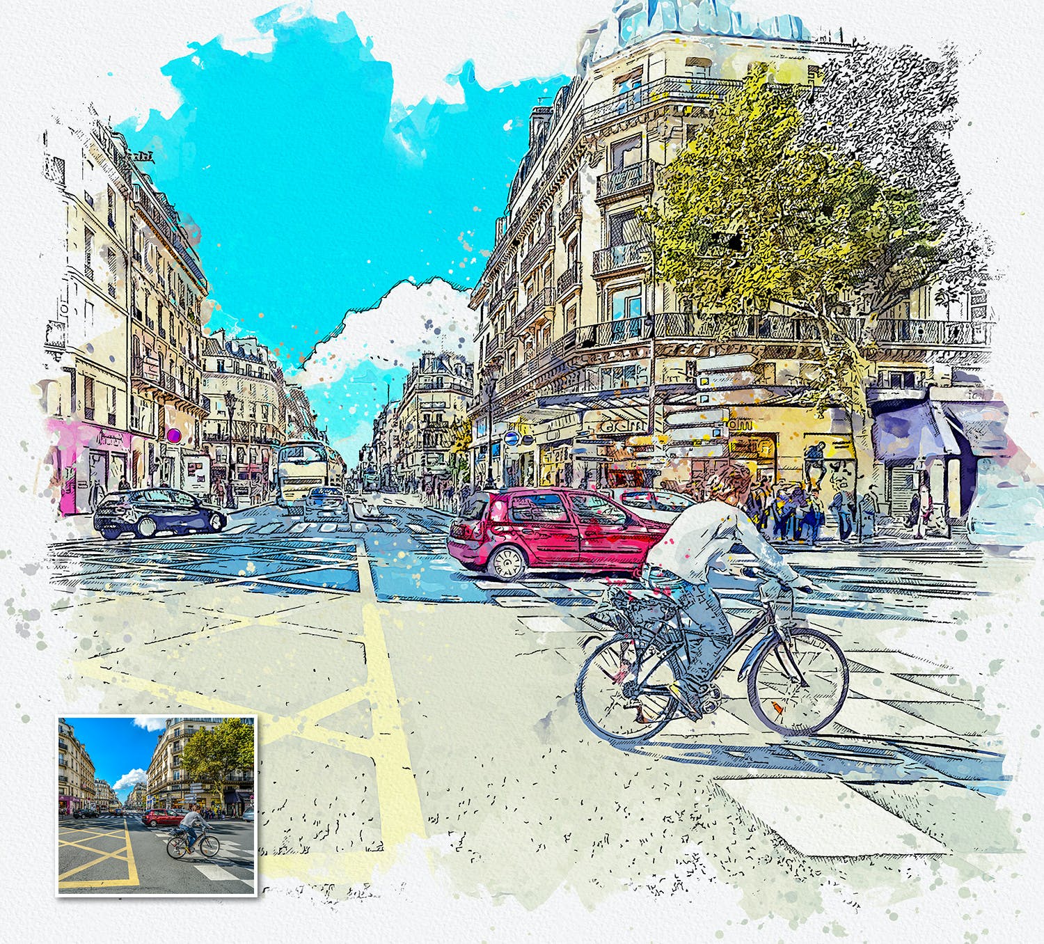 手绘水彩素描效果城市照片后期特效PS动作 Urban Sketch Photoshop Action_img_2