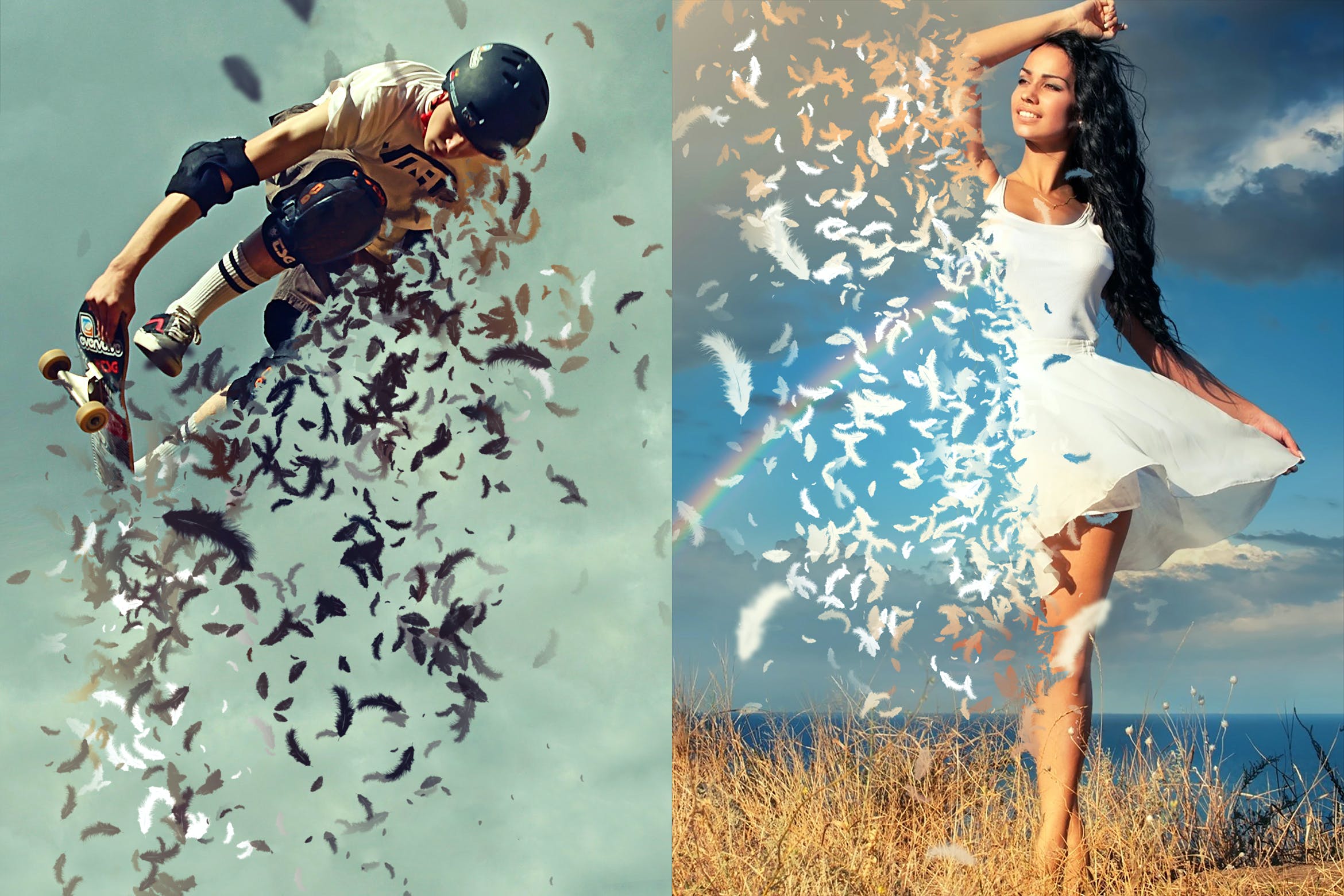 散布羽毛效果照片处理特效PS动作模板 Feathers Photoshop Action_img_2