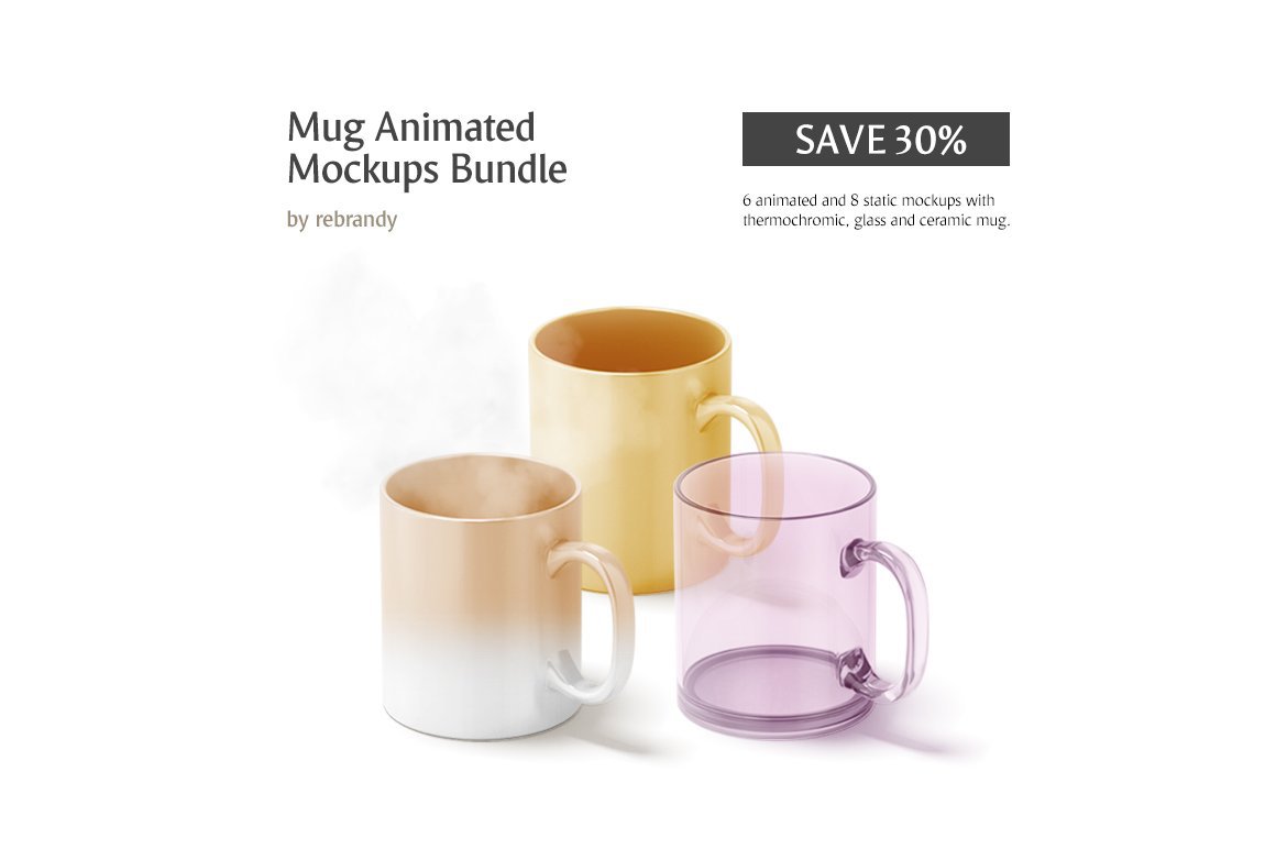 玻璃杯马克杯设计动态展示样机模板套装 Mug Animated Mockups Bundle_img_2