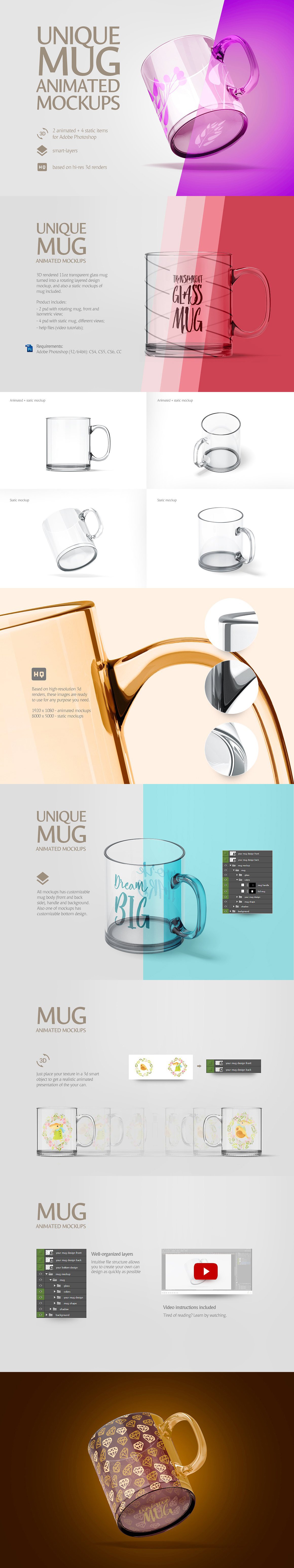 玻璃杯马克杯设计动态展示样机模板套装 Mug Animated Mockups Bundle_img_2