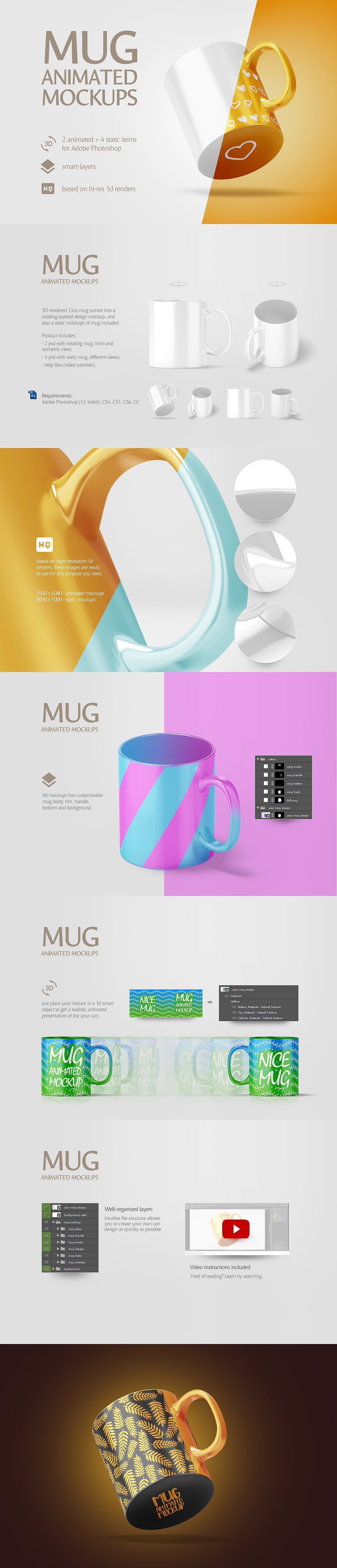 玻璃杯马克杯设计动态展示样机模板套装 Mug Animated Mockups Bundle_img_2