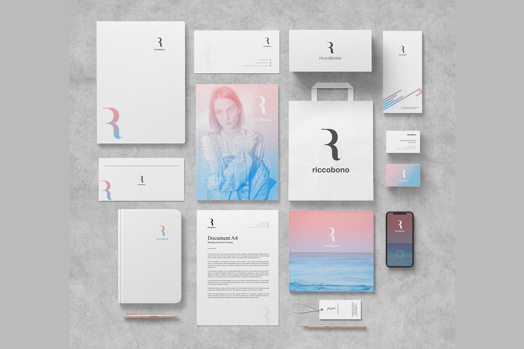 5款品牌VI设计办公用品展示样机 Branding And Stationery Mockup_img_2