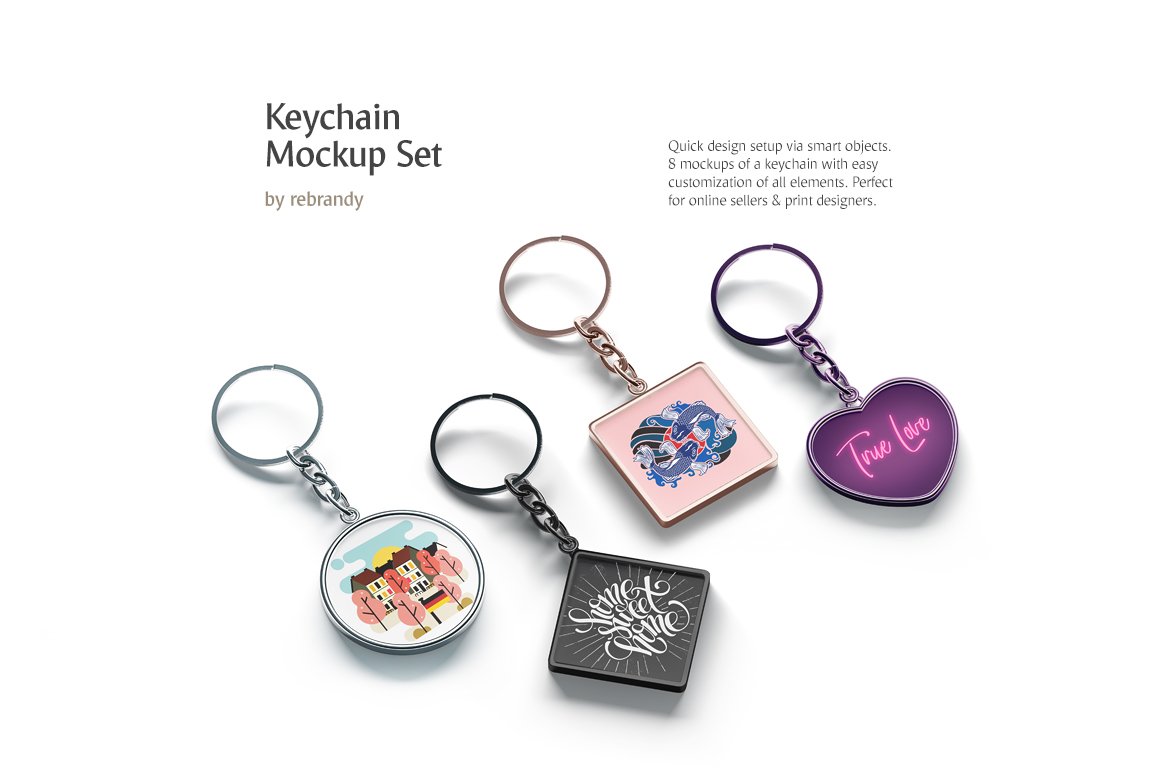 金属钥匙扣设计展示样机集 Keychain Mockups Set_img_2