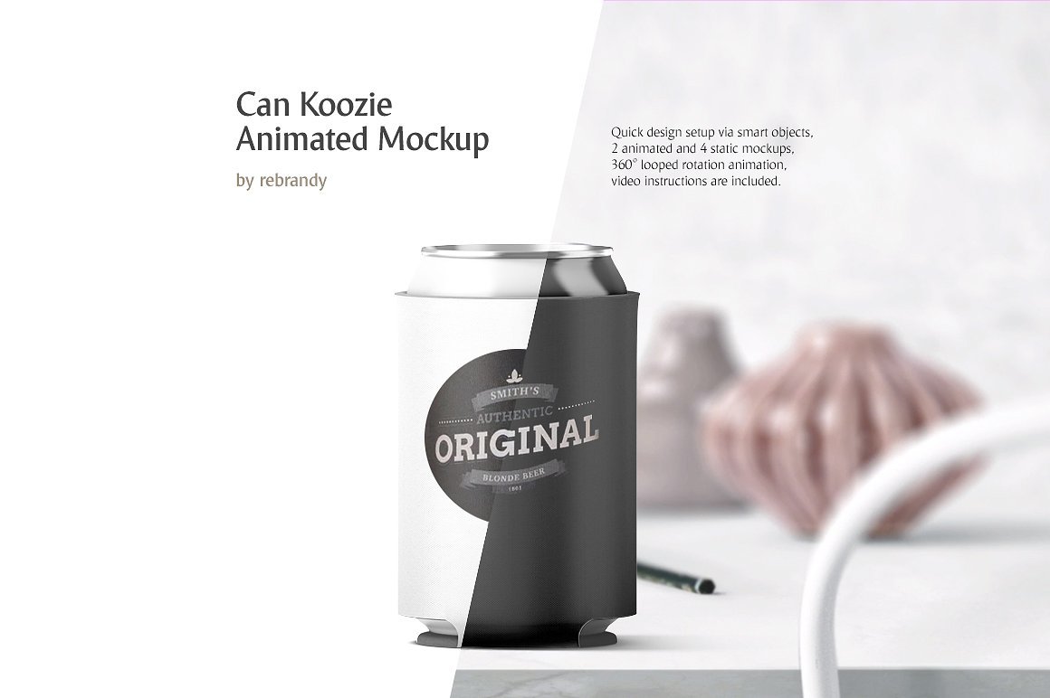 听装啤酒饮料易拉罐外观设计展示样机 Can Koozie Animated Mockup_img_2