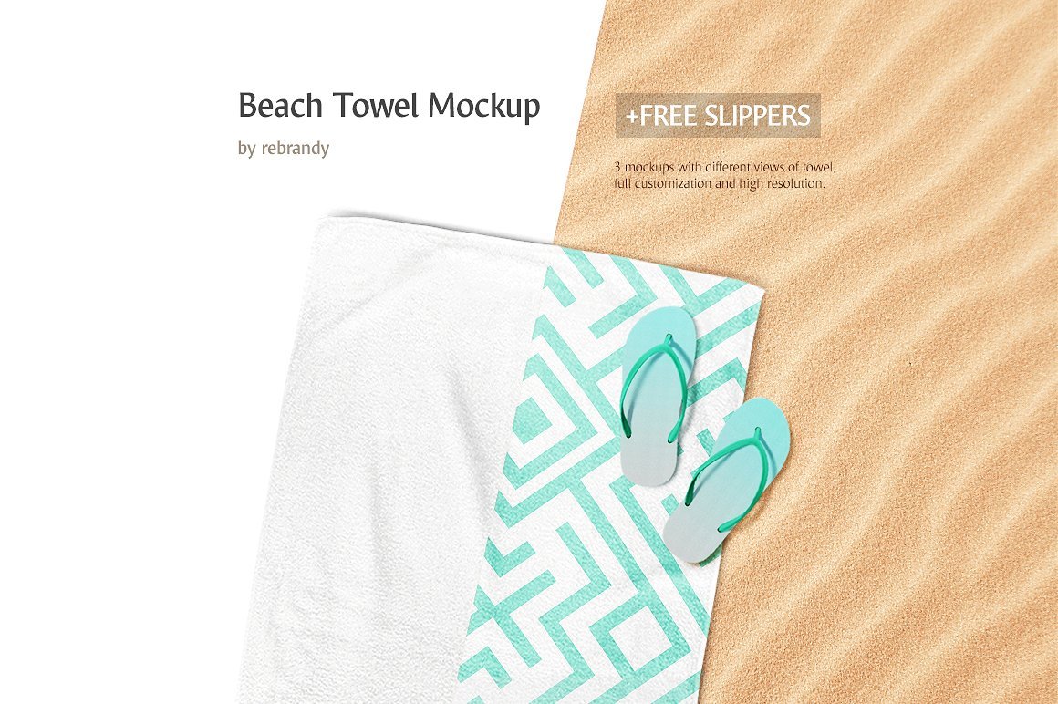 6款沙滩巾毛巾设计展示样机 Beach Towel Mockup_img_2