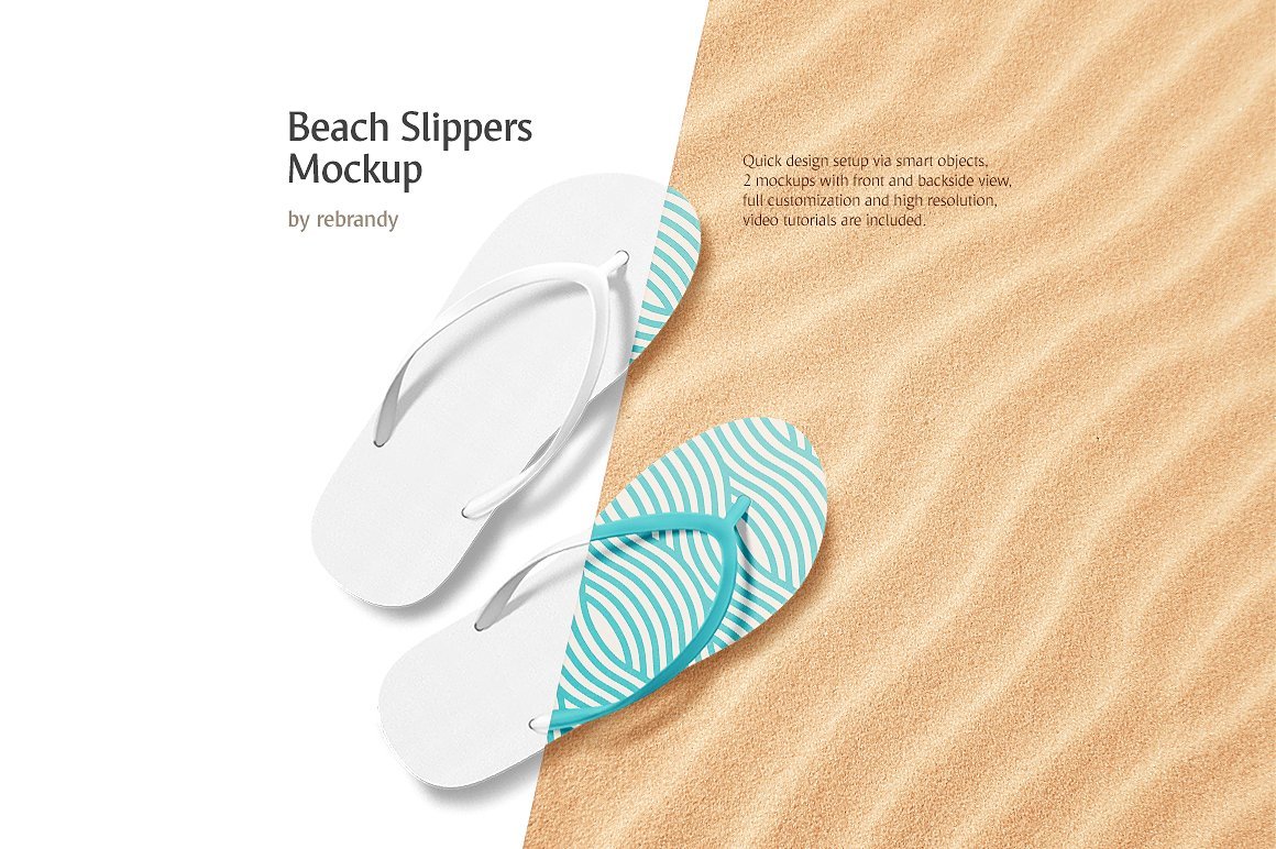 沙滩拖鞋凉拖设计样机模板 Beach Slippers Mockup_img_2