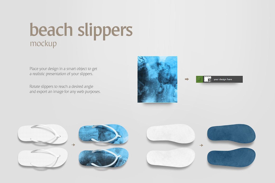 沙滩拖鞋凉拖设计样机模板 Beach Slippers Mockup_img_2