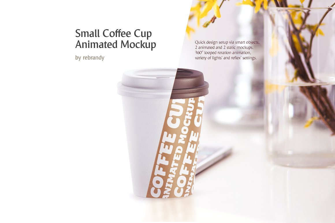 外卖咖啡杯设计视频动画展示样机模板 Small Coffee Cup Animated Mockup_img_2